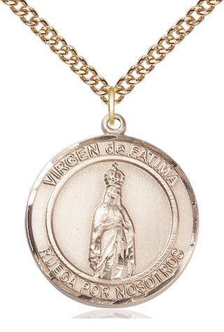 14kt Gold Virgen de Fatima Medal Engraved Catholic Saint Jewelry