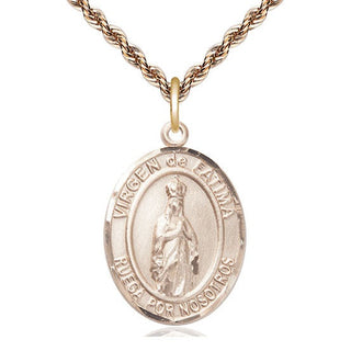 14kt Gold Virgen de Fatima Medal Engraved Catholic Saint Jewelry