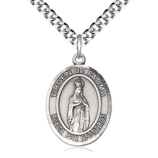Sterling Silver Virgen de Fatima Medal Catholic Jewelry Engraved Catholic Saint Jewelry