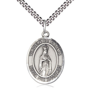 Sterling Silver Virgen de Fatima Medal Catholic Jewelry Engraved Catholic Saint Jewelry