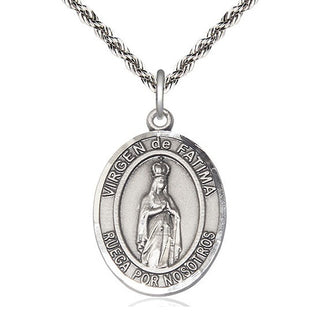Sterling Silver Virgen de Fatima Medal Catholic Jewelry Engraved Catholic Saint Jewelry
