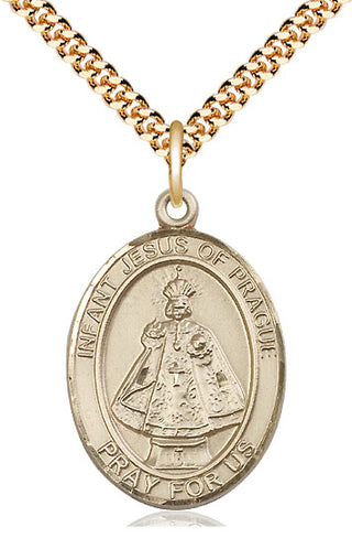 14kt Gold Filled Infant of Prague Medal Catholic Jewelry Engraved Catholic Saint Jewelry