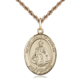 14kt Gold Filled Infant of Prague Medal Catholic Jewelry Engraved Catholic Saint Jewelry
