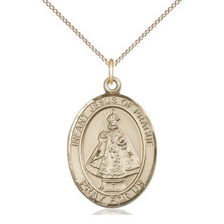 14kt Gold Infant of Prague Medal Engraved Catholic Saint Jewelry