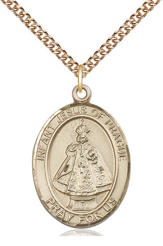 14kt Gold Infant of Prague Medal Engraved Catholic Saint Jewelry