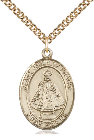 14kt Gold Infant of Prague Medal Engraved Catholic Saint Jewelry