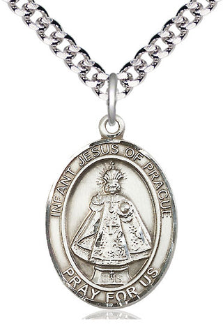 Sterling Silver Infant of Prague Medal Catholic Jewelry Engraved Catholic Saint Jewelry