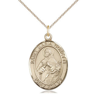 14kt Gold Saint Maria Goretti Medal Engraved Catholic Saint Jewelry
