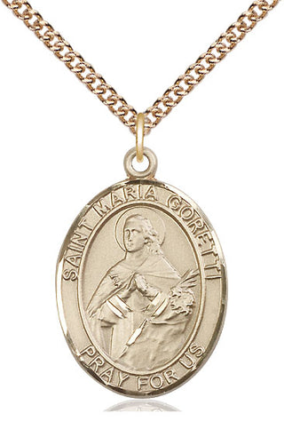 14kt Gold Saint Maria Goretti Medal Engraved Catholic Saint Jewelry