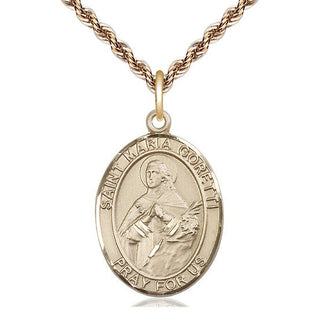 14kt Gold Saint Maria Goretti Medal Engraved Catholic Saint Jewelry