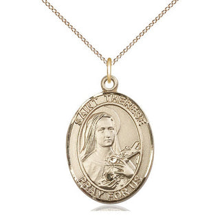 14kt Gold Saint Therese of Lisieux Medal Engraved Catholic Saint Jewelry