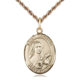 14kt Gold Saint Therese of Lisieux Medal Engraved Catholic Saint Jewelry