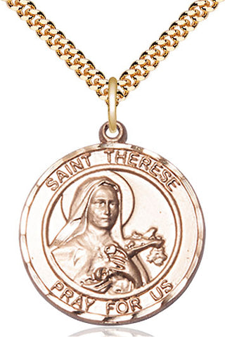 14kt Gold Filled Saint Therese of Lisieux Medal Catholic Jewelry Engraved Catholic Saint Jewelry