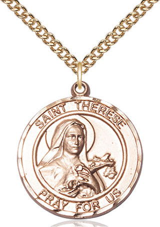 14kt Gold Filled Saint Therese of Lisieux Medal Catholic Jewelry Engraved Catholic Saint Jewelry