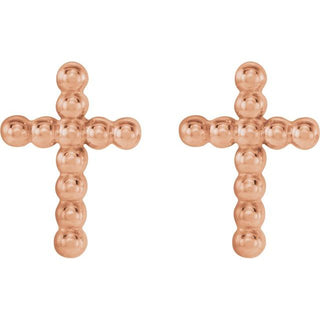14K Rose Beaded Cross Earrings