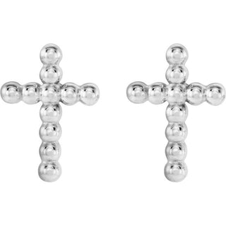 14K White Beaded Cross Earrings