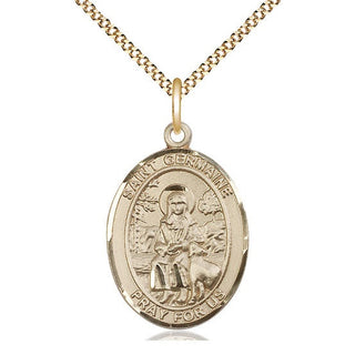 14kt Gold Filled Saint Germaine Cousin Medal Catholic Jewelry Engraved Catholic Saint Jewelry