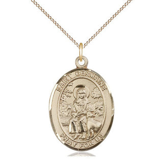 14kt Gold Saint Germaine Cousin Medal Engraved Catholic Saint Jewelry