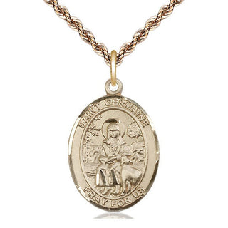 14kt Gold Saint Germaine Cousin Medal Engraved Catholic Saint Jewelry