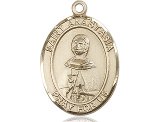 14kt Gold Saint Anastasia Medal Engraved Catholic Saint Jewelry