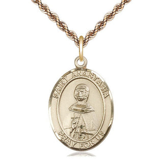 14kt Gold Saint Anastasia Medal Engraved Catholic Saint Jewelry