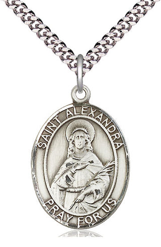 Sterling Silver Saint Alexandra Medal Catholic Jewelry Engraved Catholic Saint Jewelry