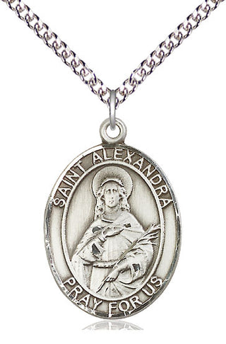 Sterling Silver Saint Alexandra Medal Catholic Jewelry Engraved Catholic Saint Jewelry
