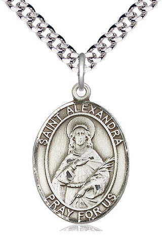 Sterling Silver Saint Alexandra Medal Catholic Jewelry Engraved Catholic Saint Jewelry
