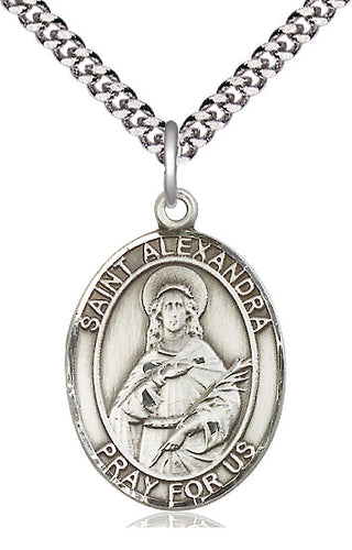 Sterling Silver Saint Alexandra Medal Catholic Jewelry Engraved Catholic Saint Jewelry