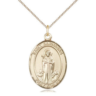 14kt Gold Saint Barnabas Medal Engraved Catholic Saint Jewelry