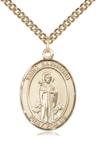 14kt Gold Saint Barnabas Medal Engraved Catholic Saint Jewelry