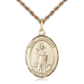 14kt Gold Saint Barnabas Medal Engraved Catholic Saint Jewelry