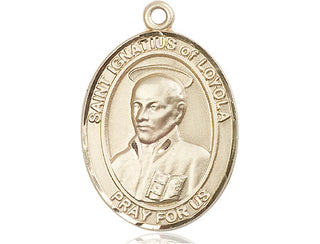 14kt Gold Saint Ignatius of Loyola Medal Engraved Catholic Saint Jewelry