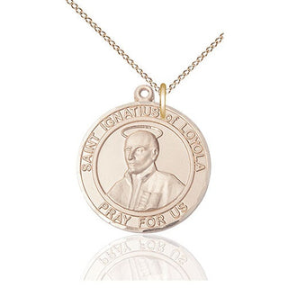 14kt Gold Saint Ignatius of Loyola Medal Engraved Catholic Saint Jewelry