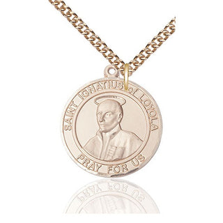 14kt Gold Saint Ignatius of Loyola Medal Engraved Catholic Saint Jewelry