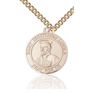 14kt Gold Saint Ignatius of Loyola Medal Engraved Catholic Saint Jewelry