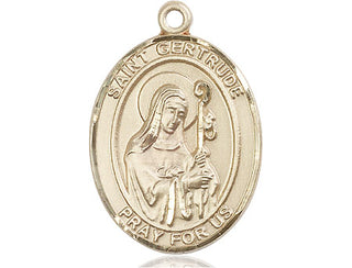 14kt Gold Filled Saint Gertrude of Nivelles Medal Engraved Catholic Saint Jewelry