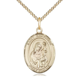 14kt Gold Filled Saint Gertrude of Nivelles Medal Catholic Jewelry Engraved Catholic Saint Jewelry