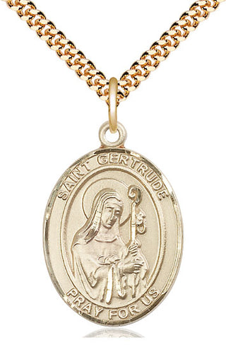14kt Gold Filled Saint Gertrude of Nivelles Medal Catholic Jewelry Engraved Catholic Saint Jewelry