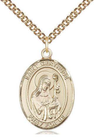 14kt Gold Filled Saint Gertrude of Nivelles Medal Catholic Jewelry Engraved Catholic Saint Jewelry