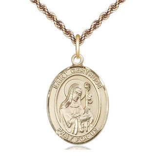 14kt Gold Filled Saint Gertrude of Nivelles Medal Catholic Jewelry Engraved Catholic Saint Jewelry