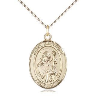14kt Gold Saint Gertrude of Nivelles Medal Engraved Catholic Saint Jewelry