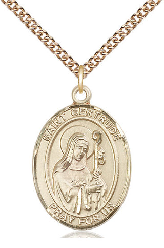 14kt Gold Saint Gertrude of Nivelles Medal Engraved Catholic Saint Jewelry