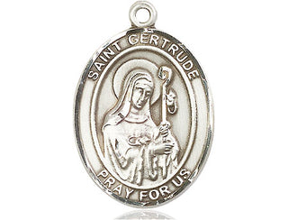 Pewter Saint Gertrude of Nivelles Medal Engraved Catholic Saint Jewelry