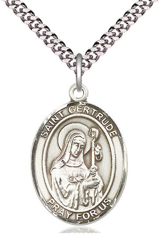 Pewter Saint Gertrude of Nivelles Medal Catholic Jewelry Engraved Catholic Saint Jewelry