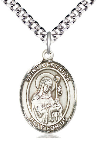 Pewter Saint Gertrude of Nivelles Medal Catholic Jewelry Engraved Catholic Saint Jewelry