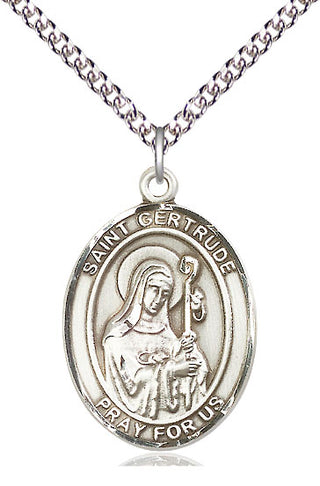 Sterling Silver Saint Gertrude of Nivelles Medal Catholic Jewelry Engraved Catholic Saint Jewelry