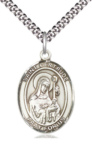 Sterling Silver Saint Gertrude of Nivelles Medal Catholic Jewelry Engraved Catholic Saint Jewelry