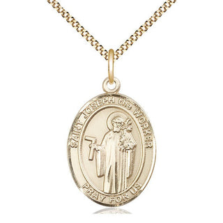 14kt Gold Filled Saint Joseph the Worker Medal Catholic Jewelry Engraved Catholic Saint Jewelry
