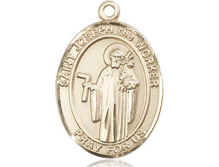14kt Gold Saint Joseph the Worker Medal Engraved Catholic Saint Jewelry